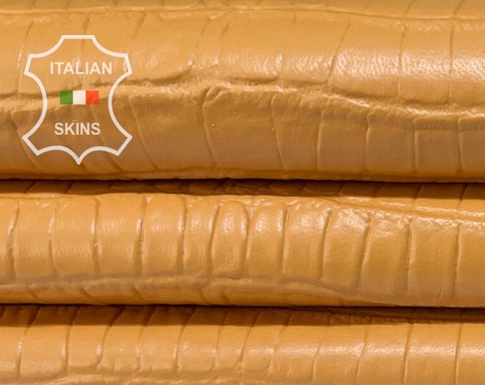 ORANGE PEACH CROCODILE Textured Print On Italian Lambskin Lamb Sheep leather hide hides skin skins 8sqf 0.9mm #B7842
