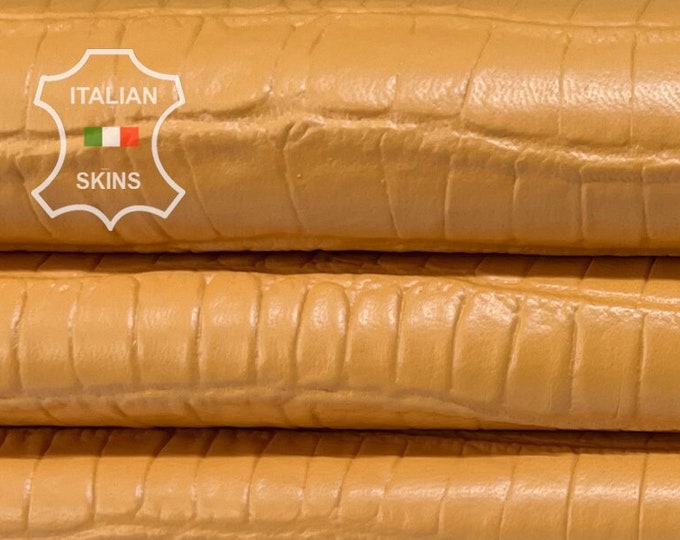 ORANGE PEACH CROCODILE Textured Print On Italian Lambskin Lamb Sheep leather hide hides skin skins 8sqf 0.9mm #B7842