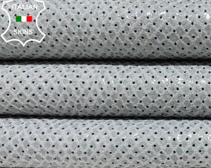 LIGHT BLUE PEARLIZED Pinholes Perforated Reptile Print On Soft Italian Goatskin Goat Leather hide hides skin skins 4sqf 0.9mm #B8598