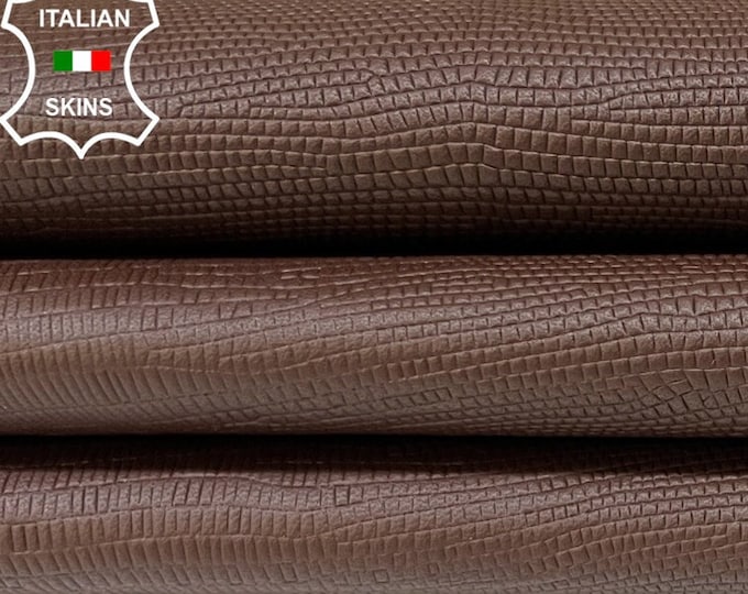 CHOCOLATE BROWN Tejus Reptile Textured Embossed Print On Vegetable Tan Thick Soft Italian Lambskin Sheep Leather hide skin 9sqf 1.1mm #B8776