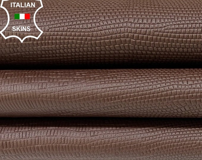 CHOCOLATE BROWN Tejus Reptile Textured Embossed Print On Vegetable Tan Thick Soft Italian Lambskin Sheep Leather hide skin 9sqf 1.1mm #B8776