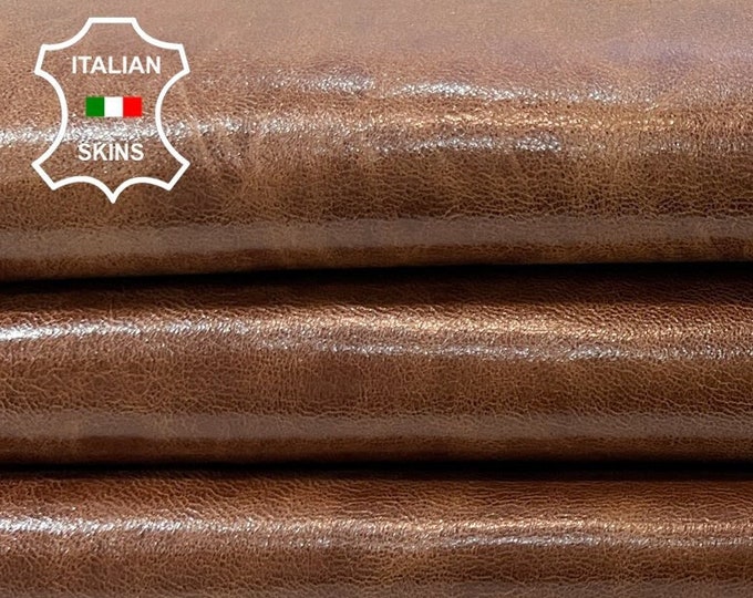BRANDY COGNAC BROWN Waxy Shiny Vintage Look Soft Italian Lambskin Lamb Sheep Leather hide hides skin skins 6sqf 1.0mm #C488