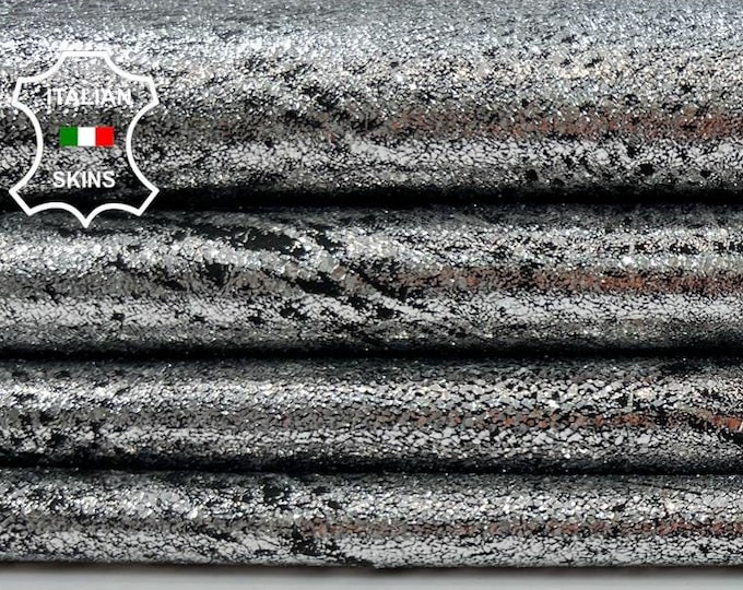 METALLIC SILVER CRACKED Antiqued Soft Italian Lambskin Lamb Sheep Leather hide hides skin skins 5sqf 0.7mm #C1122