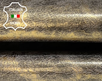 METALLIC OLD GOLD Leopard Print On Vintage Look Thin Italian Goatskin Goat Leather hides hide skin skins 5sqf 0.6mm #B5599