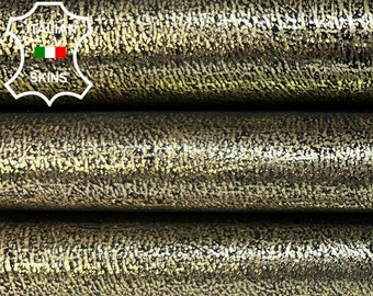 Delivered Duty Paid-METALLIC LIGHT GOLD Cracked Textured Print Soft Italian Goatskin Goat Leather skin  6+sqf 0.8mm #B6761