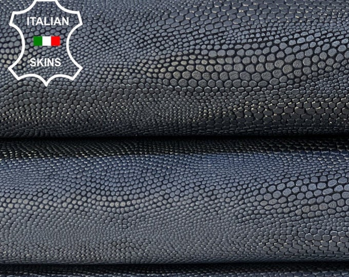 NATURAL DARK BLUE Reptile Textured Embossed Print On Vegetable Tan Strong Italian Goatskin Leather hide hides skin skins 8+sqf 1.0mm #B8819