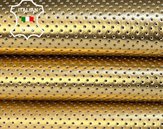 METALLIC GOLD Pinholes Perforated Italian Lambskin Lamb Sheep leather hide hides skin skins 7sqf 1.0mm #B8811