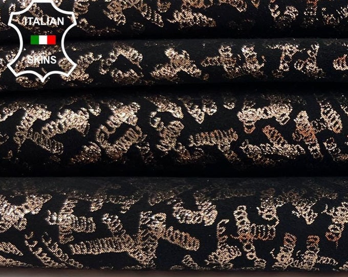 METALLIC ROSE GOLD Print On Black Italian Goatskin Goat Leather pack 3 hides skins total 13sqf 0.8mm #C1008