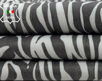 GREY ZEBRA Print On Thin Soft Italian STRETCH Lambskin Lamb Sheep Leather hide hides skin skins 5+sqf 0.6mm #C1032