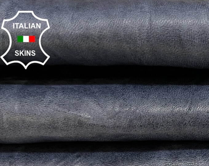 BLUE WRINKLED ANTIQUED Vegetable Tan Soft Italian Lambskin Sheep Leather hide hides skin skins 6sqf 0.7mm #B6674