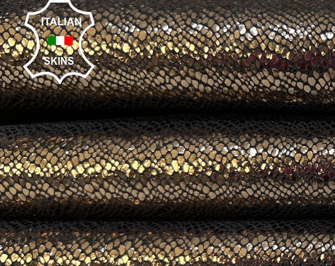 METALLIC SMOKED BRONZE Reptile Print On Soft Italian Goatskin Goat Leather hide hides skin skins 2+sqf 0.9mm #B9531