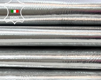 METALLIC SILVER CRINKLE Coated Thick Strong Italian Goatskin Goat Leather pack 2 hides skins total 13sqf 1.1mm #C314