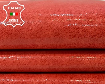 CORAL ORANGE SHINY Vegetable Tan Soft Italian Goatskin Goat leather hide hides skin skins 5sqf 0.8mm #C65