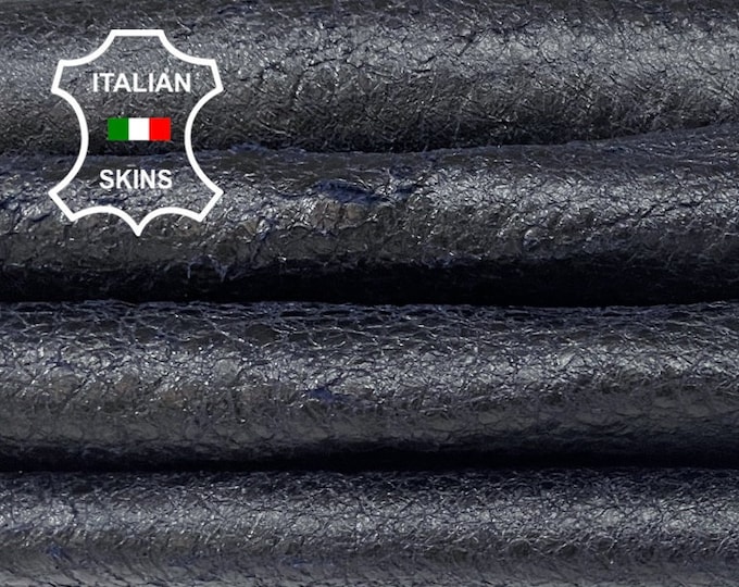 DARK BLUE CRINKLED Vintage Look Soft Italian Lambskin Lamb Sheep Leather hides pack 2 skins total 10sqf 0.9mm #B918