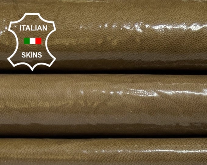 PATENT WALNUT BROWN Shiny Crinkled Thick Soft Italian Lambskin Lamb Sheep Leather hide hides skin skins 4+sqf 1.1mm #B4950