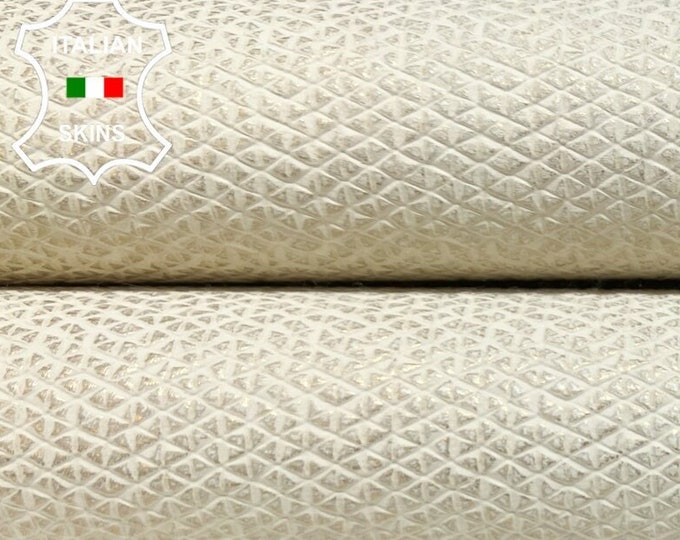 GOLD WOVEN TEXTURED Embossed Print On Off White Vintage Look Strong Italian Goatskin Goat Leather hide hides skin skins 5sqf 0.9mm #B5828