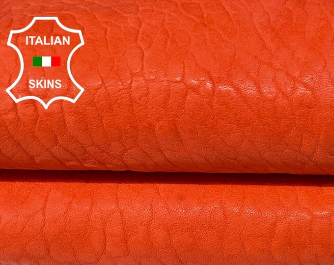 CORAL ORANGE BUBBLY Washed Grainy Vegetable Tan Thick Italian Lambskin Lamb Sheep Leather hides hide skin skins 4+sqf 1.5mm #B814