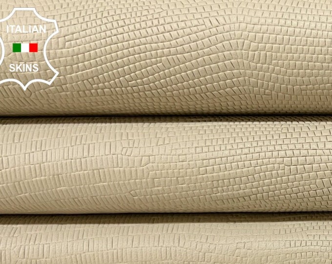 BEIGE Tejus Reptile Textured Embossed Print On Vegetable Tan Thick Italian Lambskin Sheep Leather hide hides skin skins 8+sqf 1.4mm #B8779