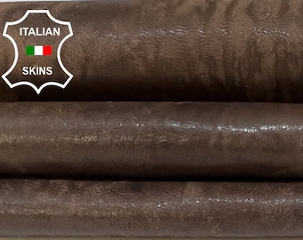 DARK BROWN DISTRESSED Vintage Look Vegetable Tan Soft Italian Lamb Leather skin 7sqf 1.0mm #B4487