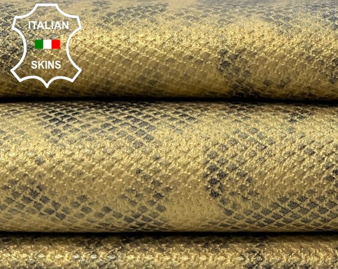 OLD GOLD PEARLIZED Distressed Snake Print On Soft Italian Goatskin Goat Leather hide hides skin skins 5sqf 0.9mm #C69