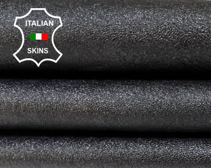 BLACK ROUGH SHINY Thin Soft Italian Lambskin Lamb Sheep leather hide hides skin skins 4+sqf 0.6mm #B5864