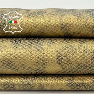 OLD GOLD PEARLIZED Distressed Snake Print On Soft Italian Goatskin Goat Leather hide hides skin skins 5sqf 0.9mm #C69