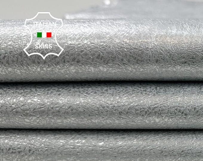 METALLIC SILVER CRINKLED vintage look rough Italian Lambskin Lamb leather skin skins hide hides 7sqf 1.0mm #C3517