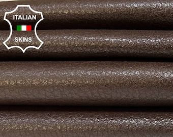 CHOCOLATE BROWN PEBBLE Grainy Shiny Rough Italian Goatskin Goat leather pack 2 hides skins total 10+sqf 0.8mm #B5852