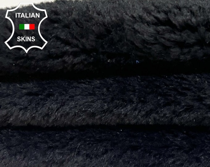 BLACK On BROWN NUBUCK Hair On Soft sheepskin shearling fur hairy sheep Italian leather hide hides skin skins 20"x26"  #B8635
