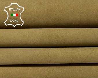 Delivered Duty Paid-KHAKI CAMEL BROWN Suede soft Italian Goat Leather skin 3sqf 0.8mm #A9638