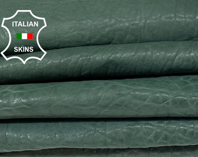 WASHED GREEN BUBBLY Grainy Vegetable Tan Thick Italian Lambskin Lamb Sheep Leather hides pack 2 skins total 10+sqf 1.5mm #B789