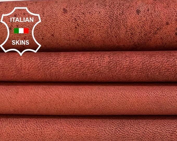 BRIC RED Nubuck Vintage Look Soft Italian STRETCH Lambskin Lamb Sheep Leather pack 2 hides skins total 5sqf 0.9mm #B3604