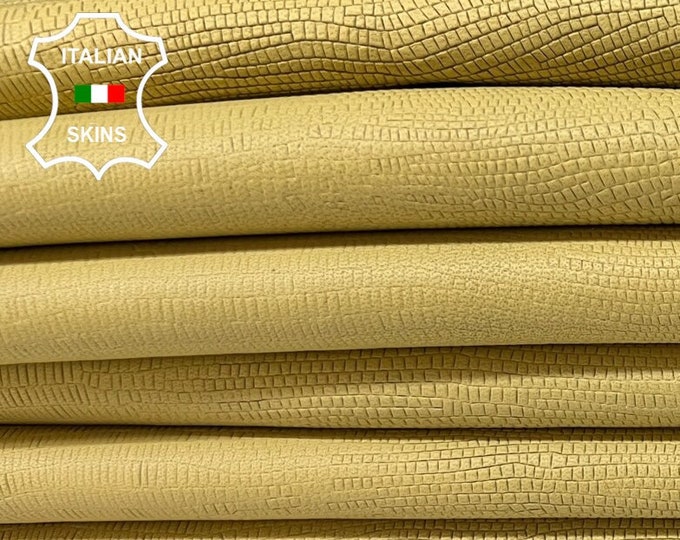 WHEAT IVORY Tejus Reptile Textured Embossed Print On Soft Italian Lambskin Sheep Leather pack 2 hides skins total 16sqf 0.8mm #B8778
