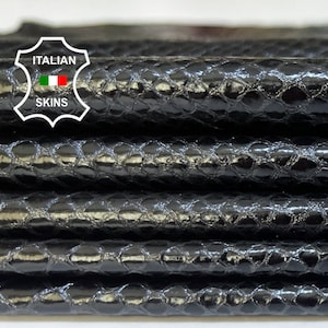 BLACK SHINY SNAKE Print On Thin Soft Italian Lambskin Lamb leather pack 2 skins total 10+sqf 0.6mm #B5021