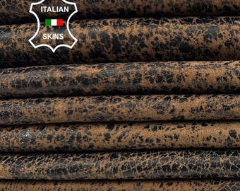 BROWN ANTIQUED stonewash very vintage look soft Italian Lambskin Leather 2 skins total 12sqf 0.8mm #C3668