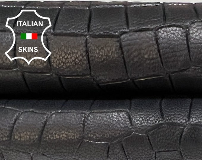 BLACK CROCODILE Embossed Print On Vegetable Tan Soft Italian Goatskin Goat Leather hide hides skin skins 4+sqf 1.0mm #B5716