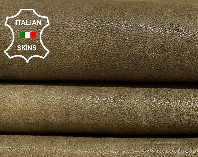 WASHED KHAKI OLIVE Antiqued Vegetable Tan Soft Italian Lambskin Lamb Sheep Leather hide hides skin skins 6sqf 1.0mm #B6495