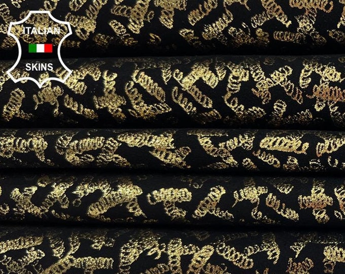 METALLIC OLD GOLD Print On Black Soft Italian Goatskin Goat Leather pack 2 hides skins total 10+sqf 0.9mm #C1006