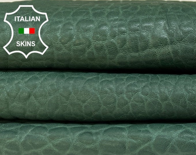 GREEN BUBBLY GRAINY Vegetable Tan Thick Soft Italian Lambskin Lamb Sheep leather hide hides skin skins 5+sqf 1.4mm #B5049