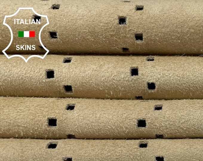 SAND BEIGE SUEDE Perforated Printed Textured Soft Italian Lambskin Lamb Sheep Leather hides hide skin skins 4+sqf 0.5mm #B1402