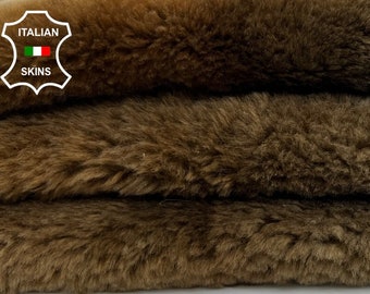 ORANGY CAMEL DISTRESSED Vintage Look Hair On sheepskin Lamb shearling fur hairy sheep Italian leather hide hides skin skins 20"x31"  #C842