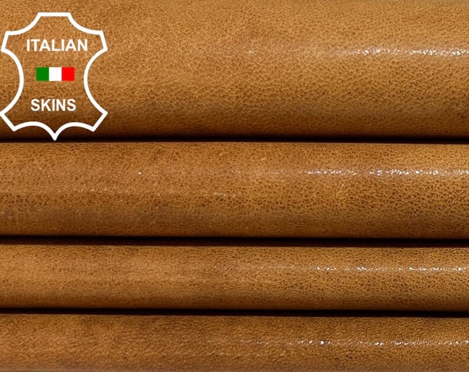LIGHT BROWN ANTIQUED Shiny Vegetable Tan Thin Soft Italian Lambskin Lamb Sheep Leather hide hides skin skins 7+sqf 0.6mm #B6464