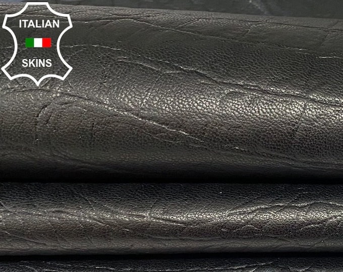 BLACK CROCODILE EMBOSSED Textured on soft Italian lambskin lamb sheep leather hide hides skin skins 9sqf 1.0mm #A9795