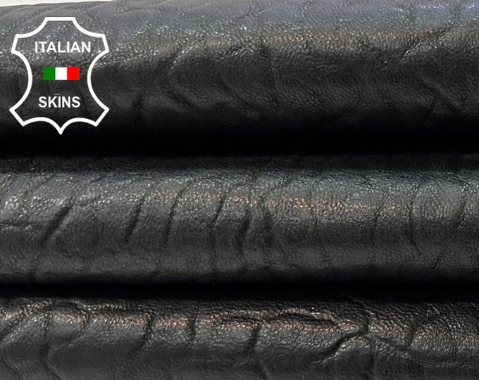 BLACK BUBBLY GRAINY Vegetable Tan Thick Italian Lambskin Lamb Sheep Leather hide hides skin skins 5sqf 1.1mm #C226