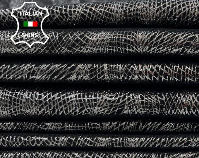 METALLIC GUNMETAL Eyes Attraction Net Print On BLACK Soft Italian Goatskin Goat Leather pack 5 hides skins total 25sqf 0.7mm #C990