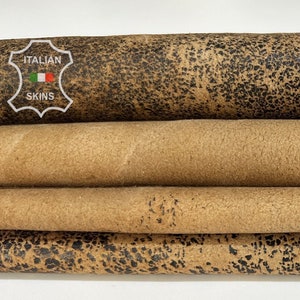CAMEL BROWN DISTRESSED Antiqued Vintage Look Vegetable Tan Soft Italian Lambskin Lamb Sheep Leather hide hides skin skins 6+sqf 0.9mm #B7967