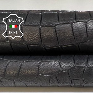 BLACK CROCODILE Embossed Print On Vegetable Tan Soft Italian Goatskin Goat Leather hide hides skin skins 4+sqf 1.0mm #B5716