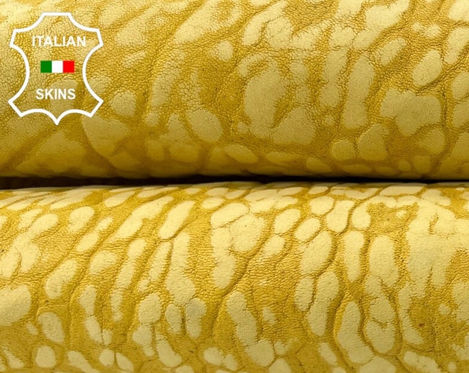 MUSTARD YELLOW NUBUCK Grainy Washed Vegetable Tan Thick Strong Italian Lambskin Lamb Sheep Leather hide hides skin skins 4sqf 1.9mm #C496