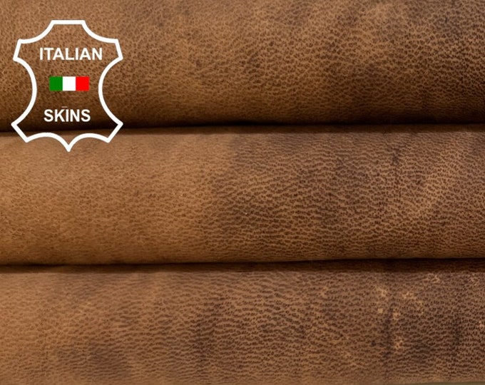 NATURAL BROWN Vegetable Tan Vintage Look Soft Italian Lambskin Lamb Sheep Leather hide hides skin skins 8sqf 0.8mm #B4288