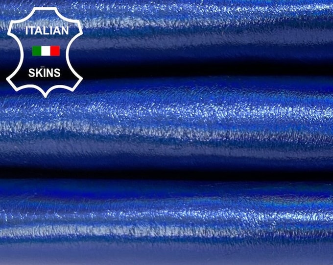 METALLIC BLUE Shiny Crinkled Soft Italian Goatskin Goat Leather pack 2 hides skins total 5sqf 0.7mm #B5625